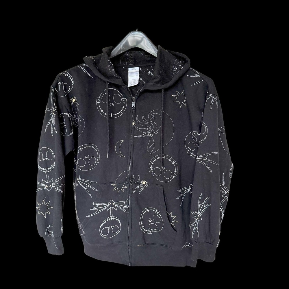 Disney Nightmare Before Christmas Embroidered Jack Zip Hoodie Black M - Picture 1 of 8